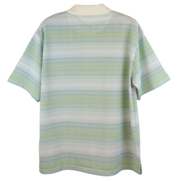 PGA Tour XL Mens Stripe Polo Shirt Light Green & White Jacquard Pattern Golf Top - Picture 2 of 15